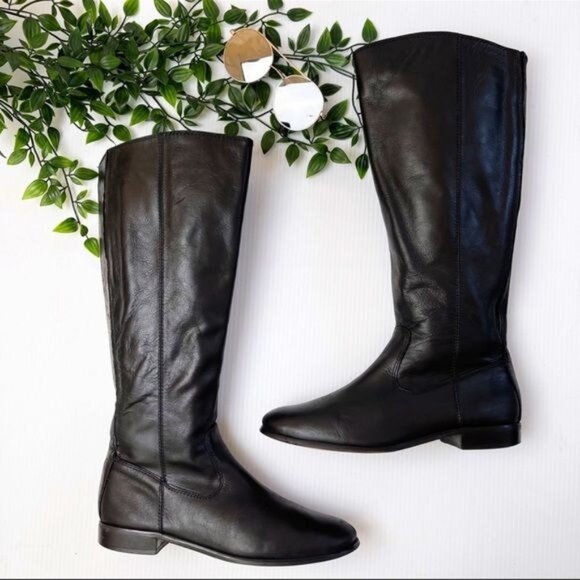 Kenneth Cole Mea black leather round toe riding boots 7.5